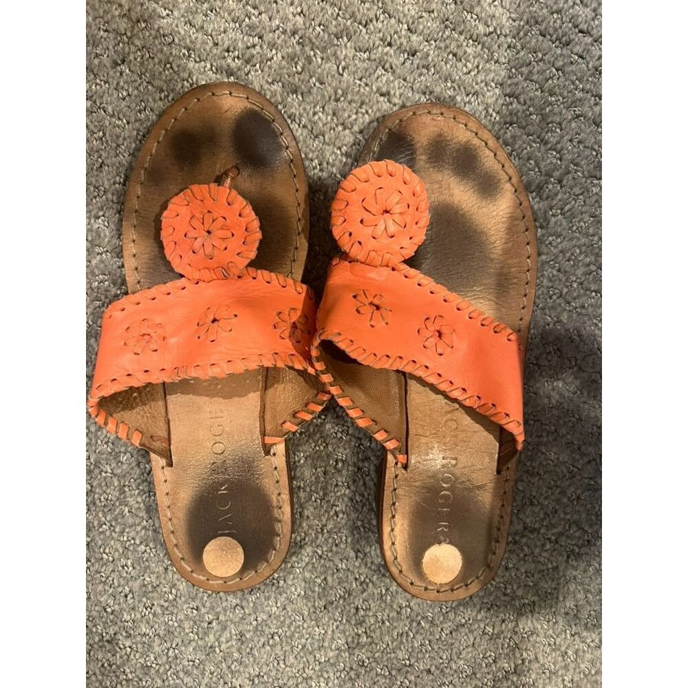 Jack Rogers Girls Coral Leather Flats Size 2 With Floral Detailing & Woven Trim